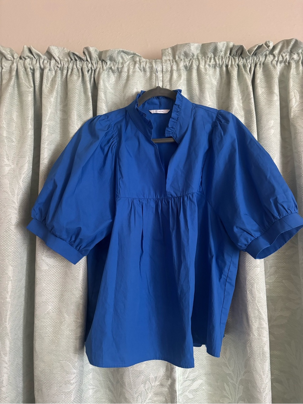 Women's Royal Blue Puff Sleeve Ruffle-Trim Blouse